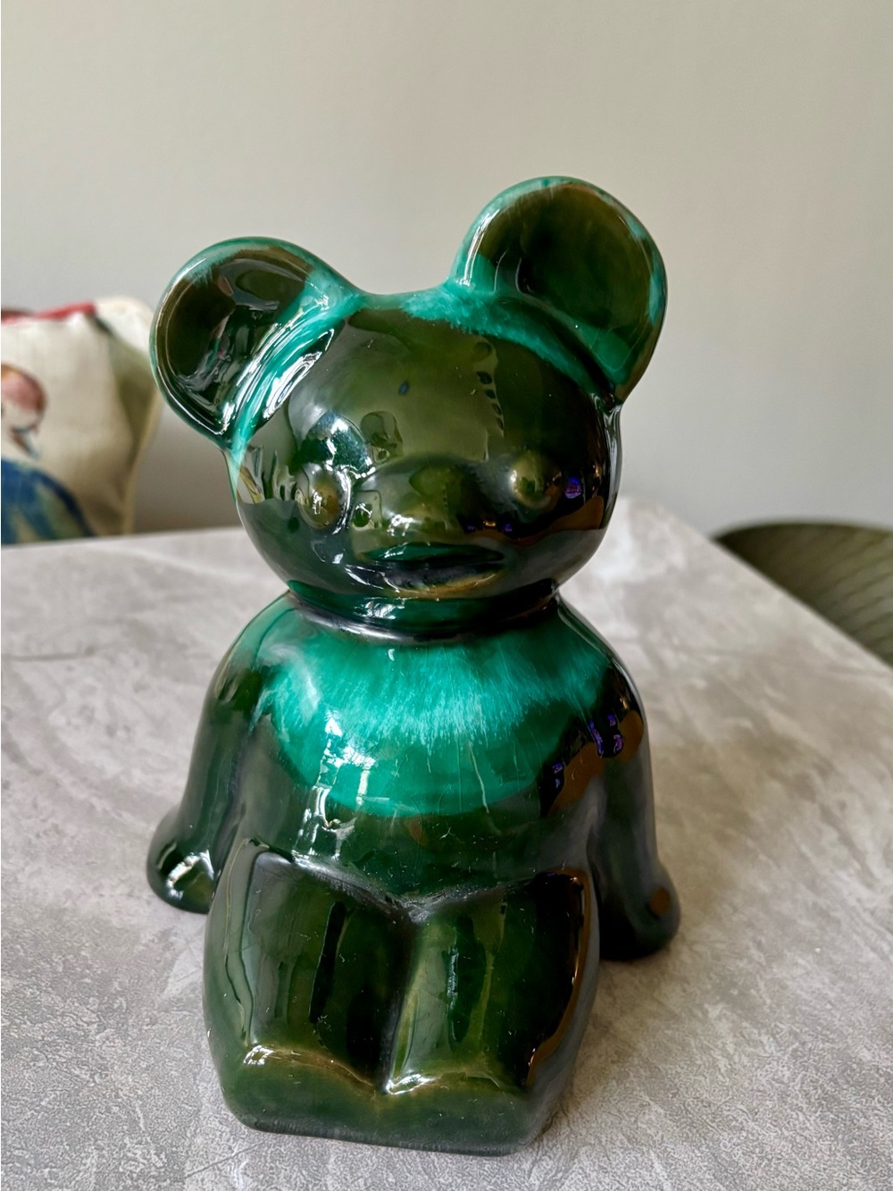 Evangeline Pottery Hand-Glazed Green Ceramic Bear Coin Bank